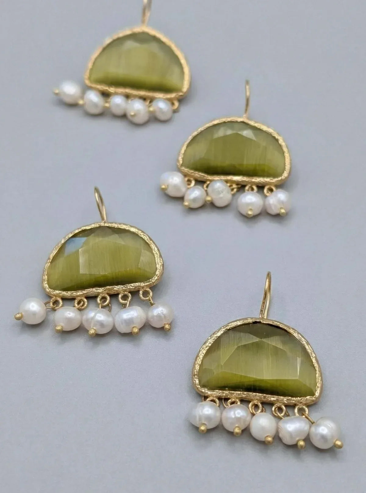 Pearl & Green Gemstone Drop Earrings
