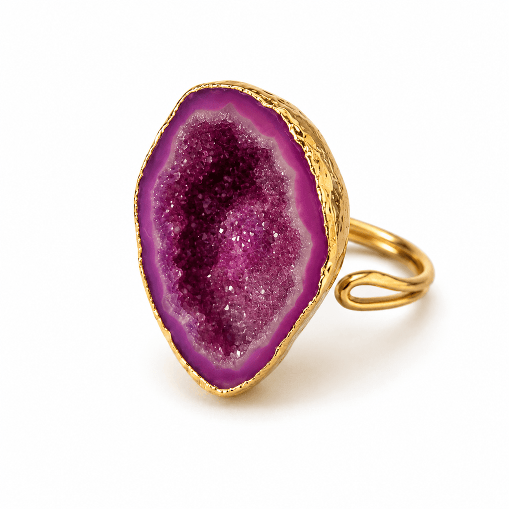 Natural Druzy Ring, Purple or Pink Druzy Stone Ring, Gold Plated Brass Statement Ring, Natural Gemstone Jewelry, Gift for Her
