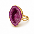 Natural Druzy Ring, Purple or Pink Druzy Stone Ring, Gold Plated Brass Statement Ring, Natural Gemstone Jewelry, Gift for Her