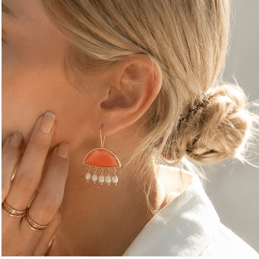 Pearl & Green Gemstone Drop Earrings