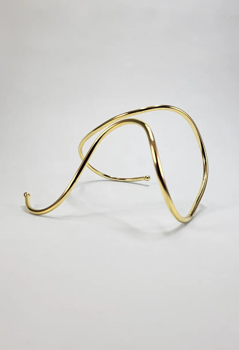 Gold Plated Brass Sculptural Hand Bracelet for Women, Left Hand Palm Cuff, Modern Statement Hand Jewelry