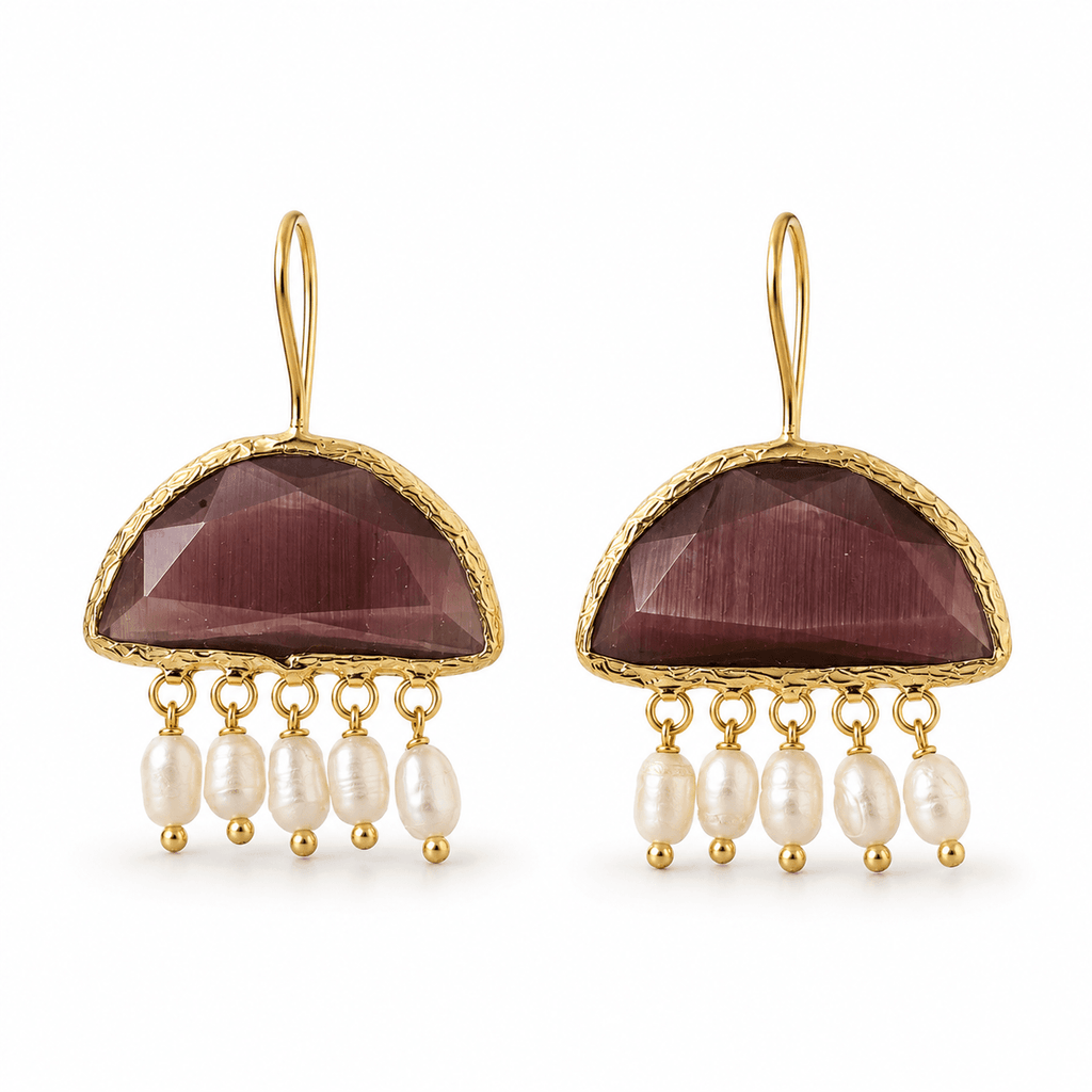Pearl & Green Gemstone Drop Earrings