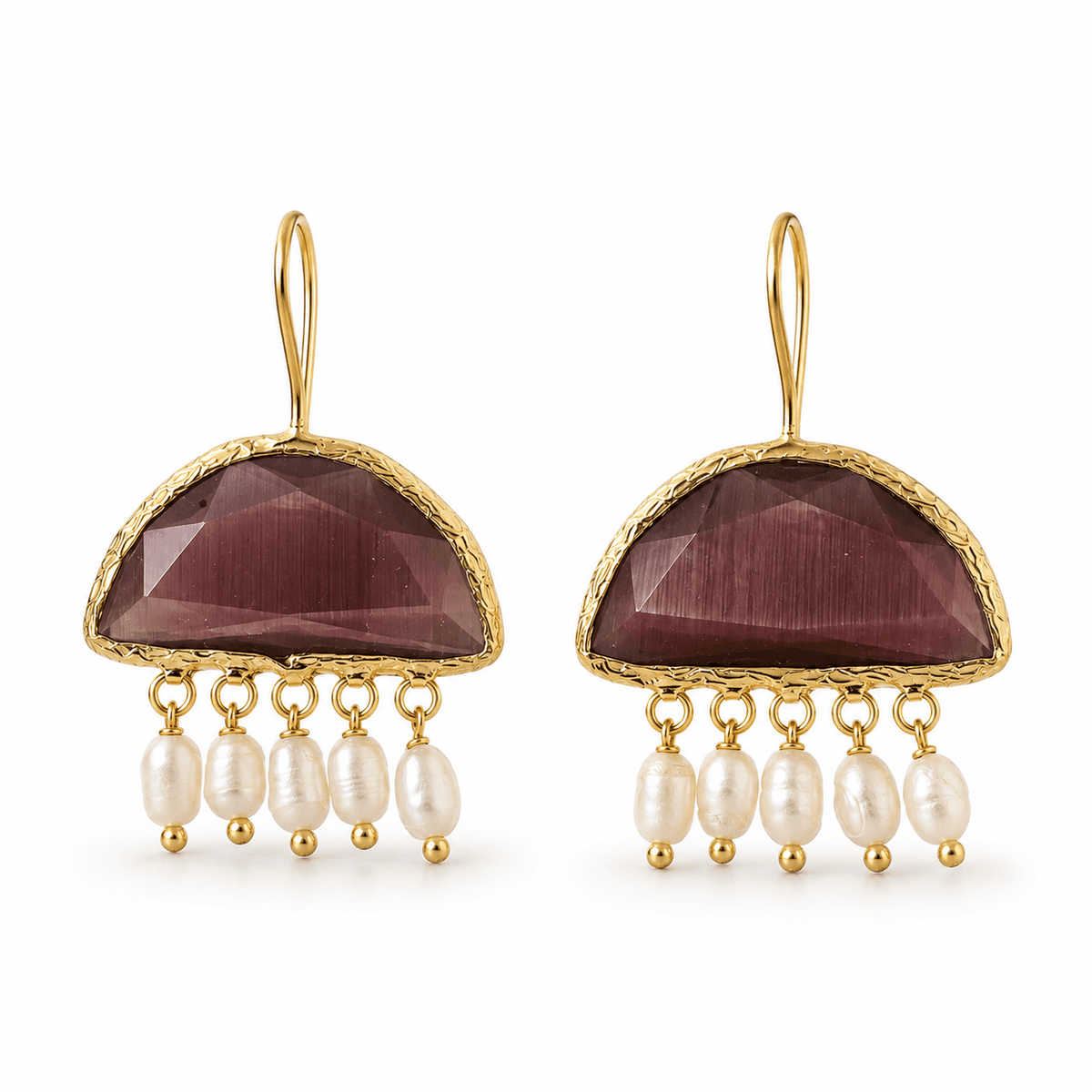 Pearl & Green Gemstone Drop Earrings