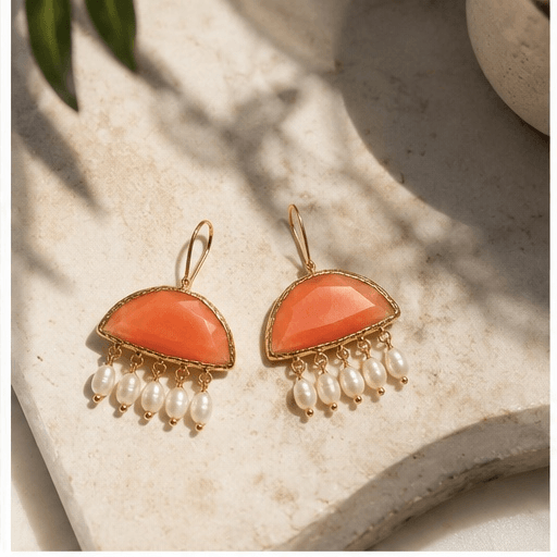 Pearl & Green Gemstone Drop Earrings