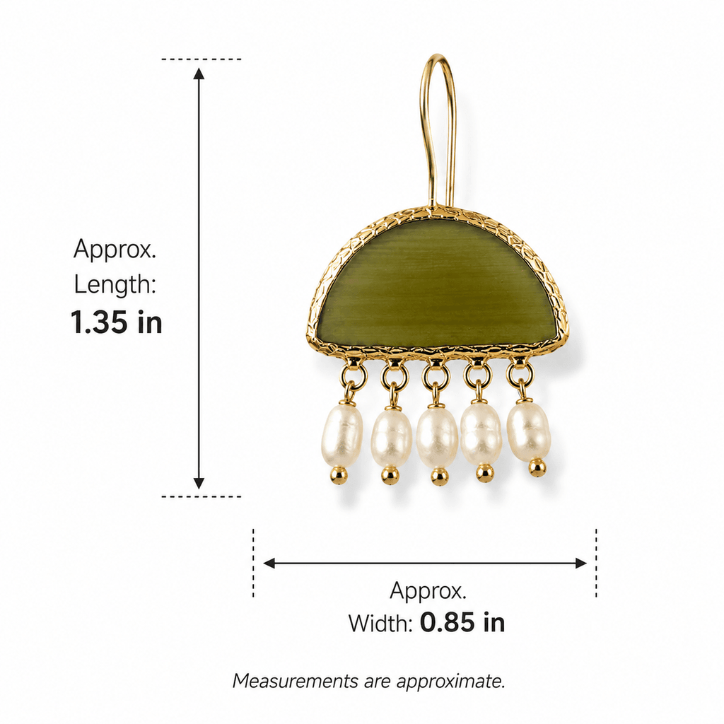 Pearl & Green Gemstone Drop Earrings