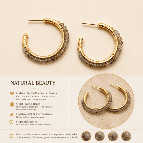 Beaded Earthy Gold Hoop Earrings