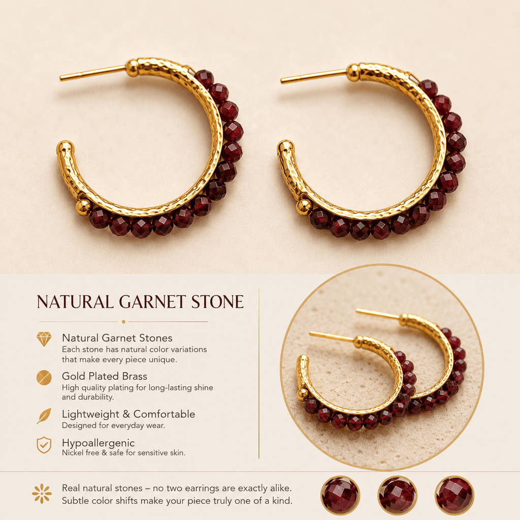 Beaded Earthy Gold Hoop Earrings