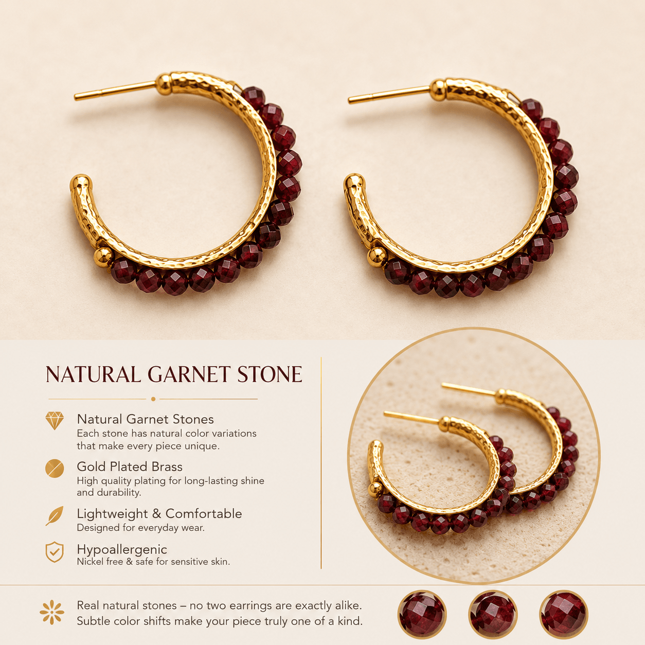 Beaded Earthy Gold Hoop Earrings