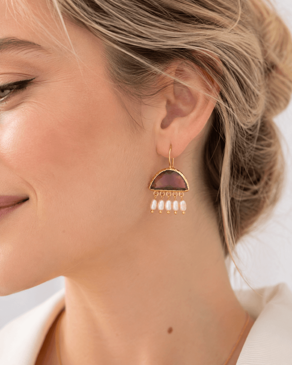 Pearl & Green Gemstone Drop Earrings