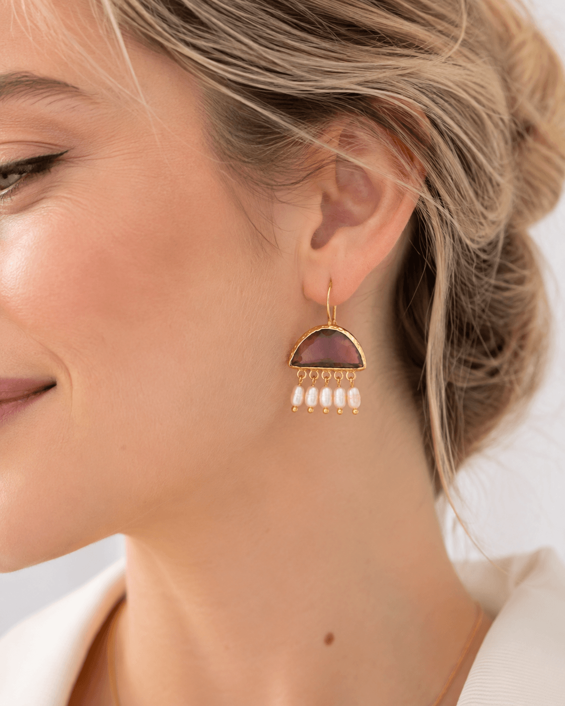 Pearl & Green Gemstone Drop Earrings