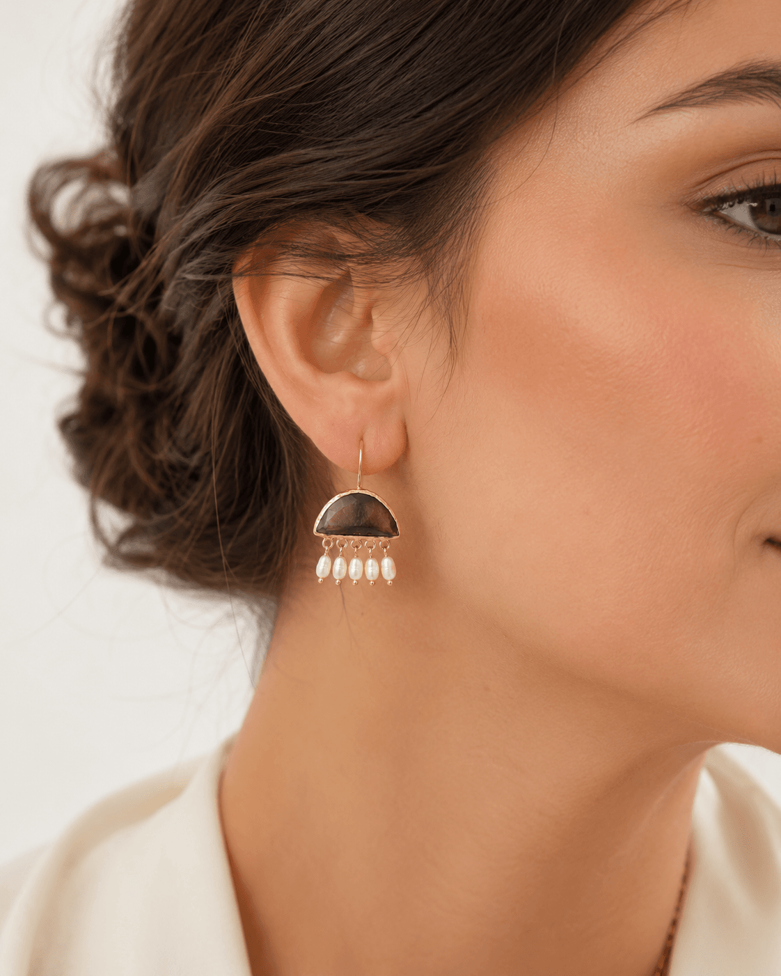 Pearl & Green Gemstone Drop Earrings