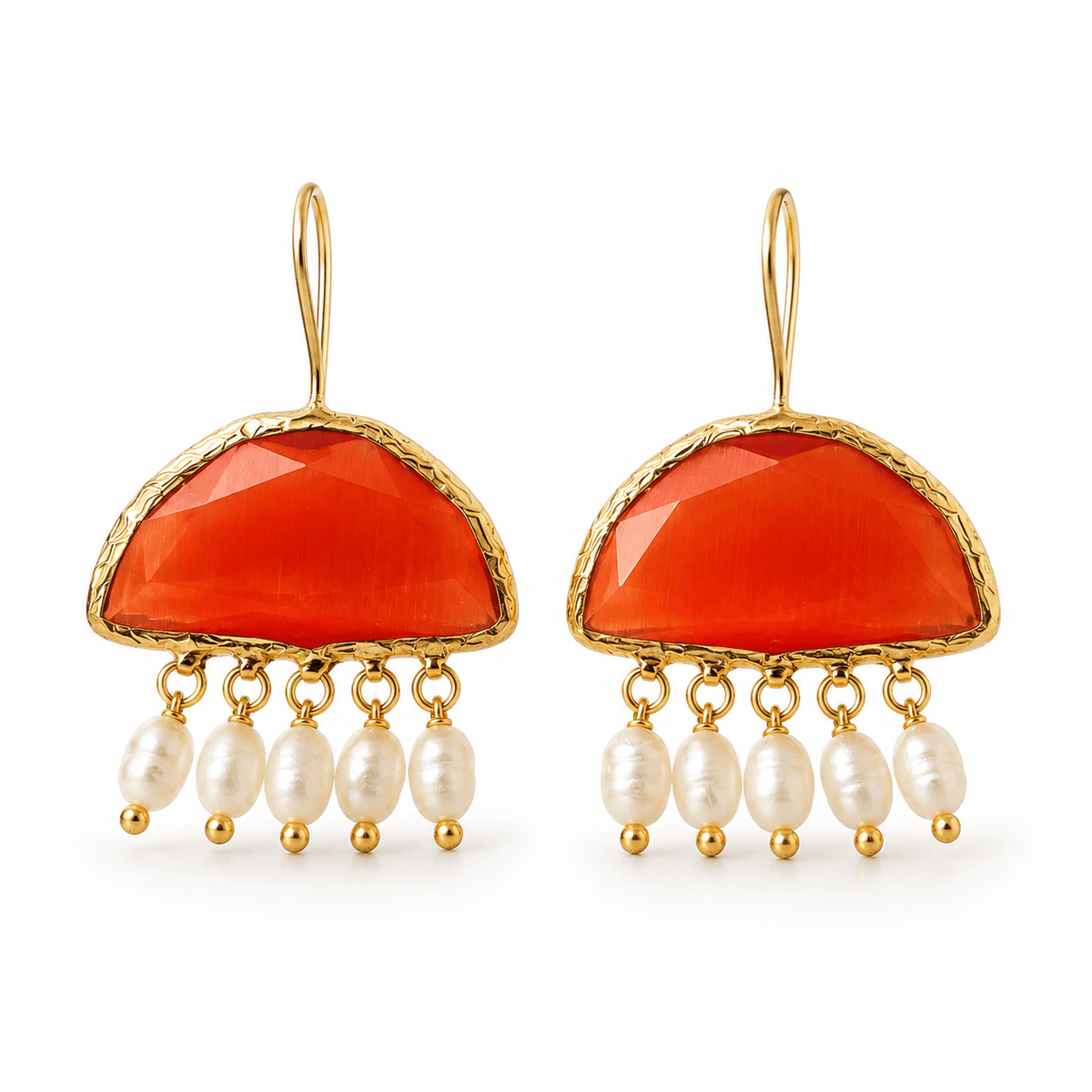 Pearl & Green Gemstone Drop Earrings