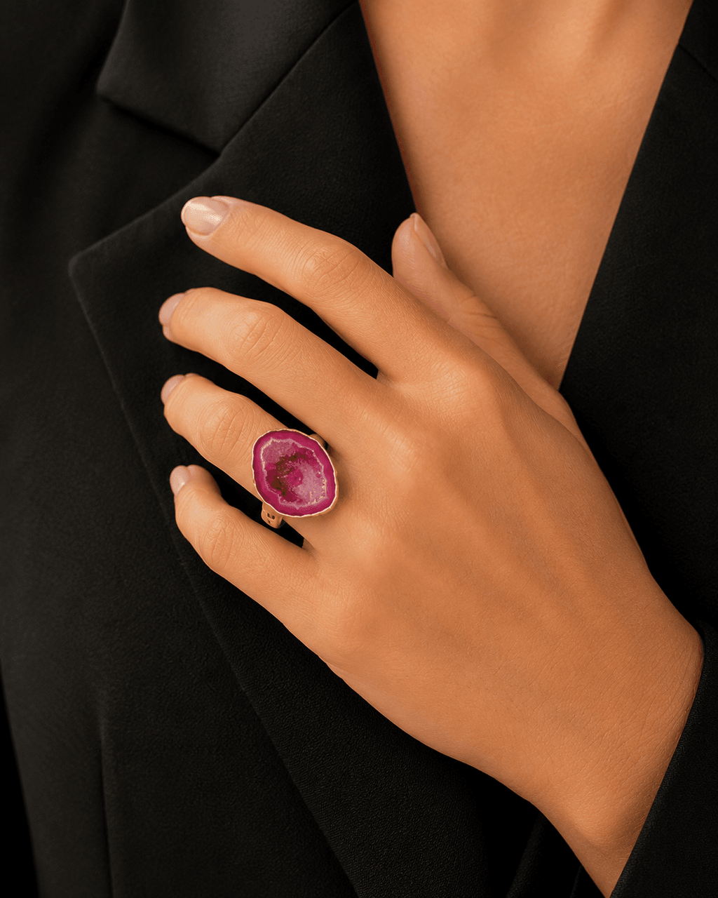 Natural Druzy Ring, Purple or Pink Druzy Stone Ring, Gold Plated Brass Statement Ring, Natural Gemstone Jewelry, Gift for Her