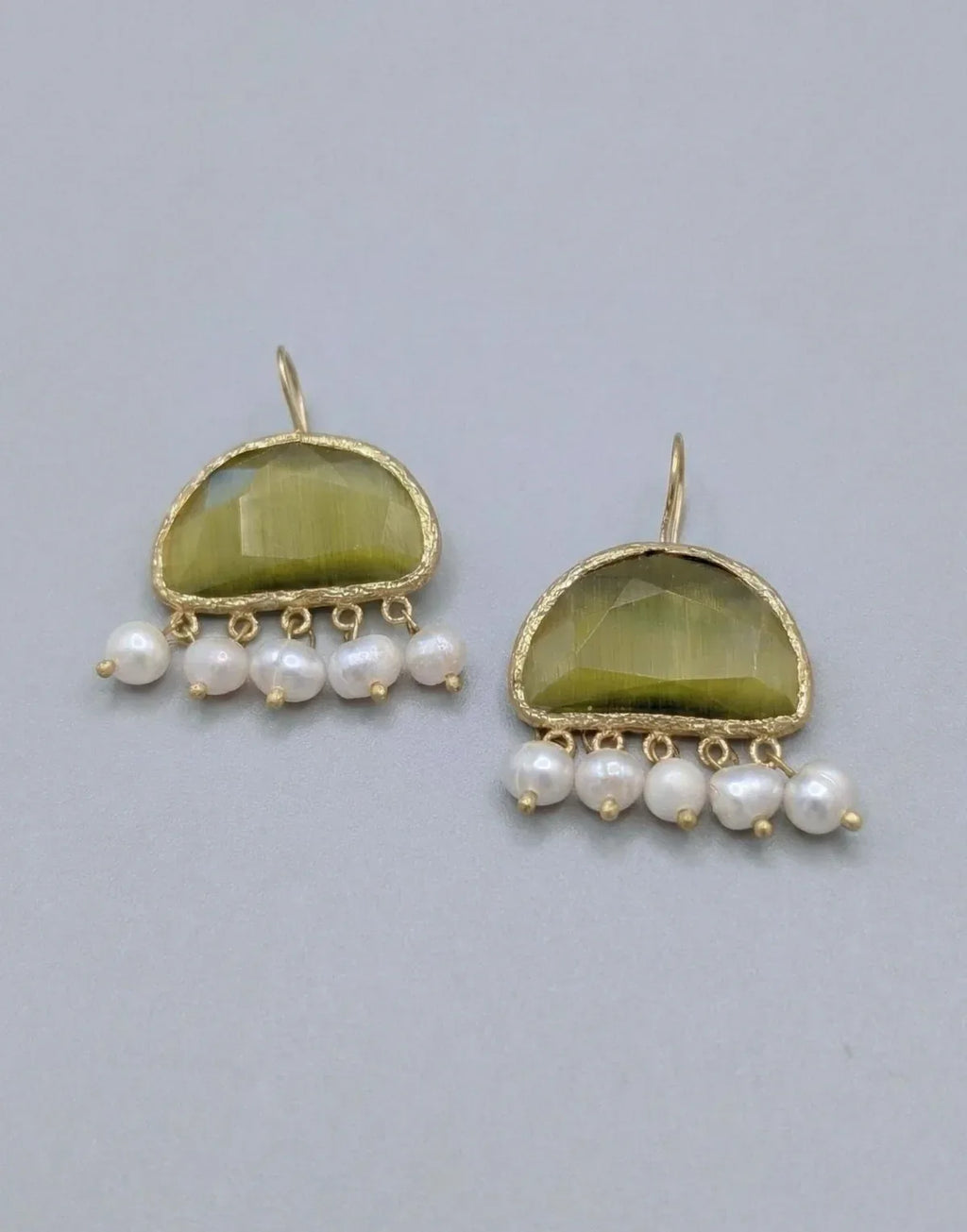 Pearl & Green Gemstone Drop Earrings