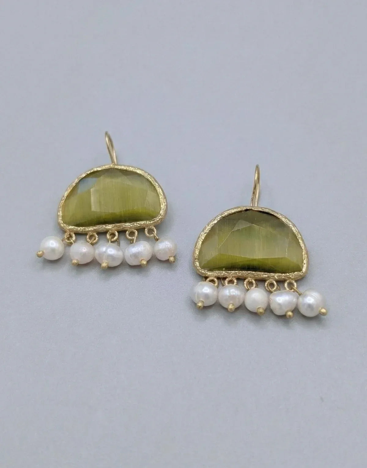 Pearl & Green Gemstone Drop Earrings