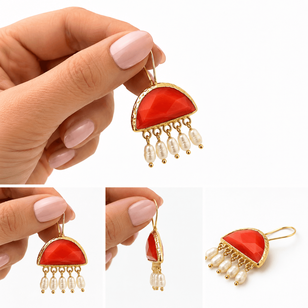 Pearl & Green Gemstone Drop Earrings
