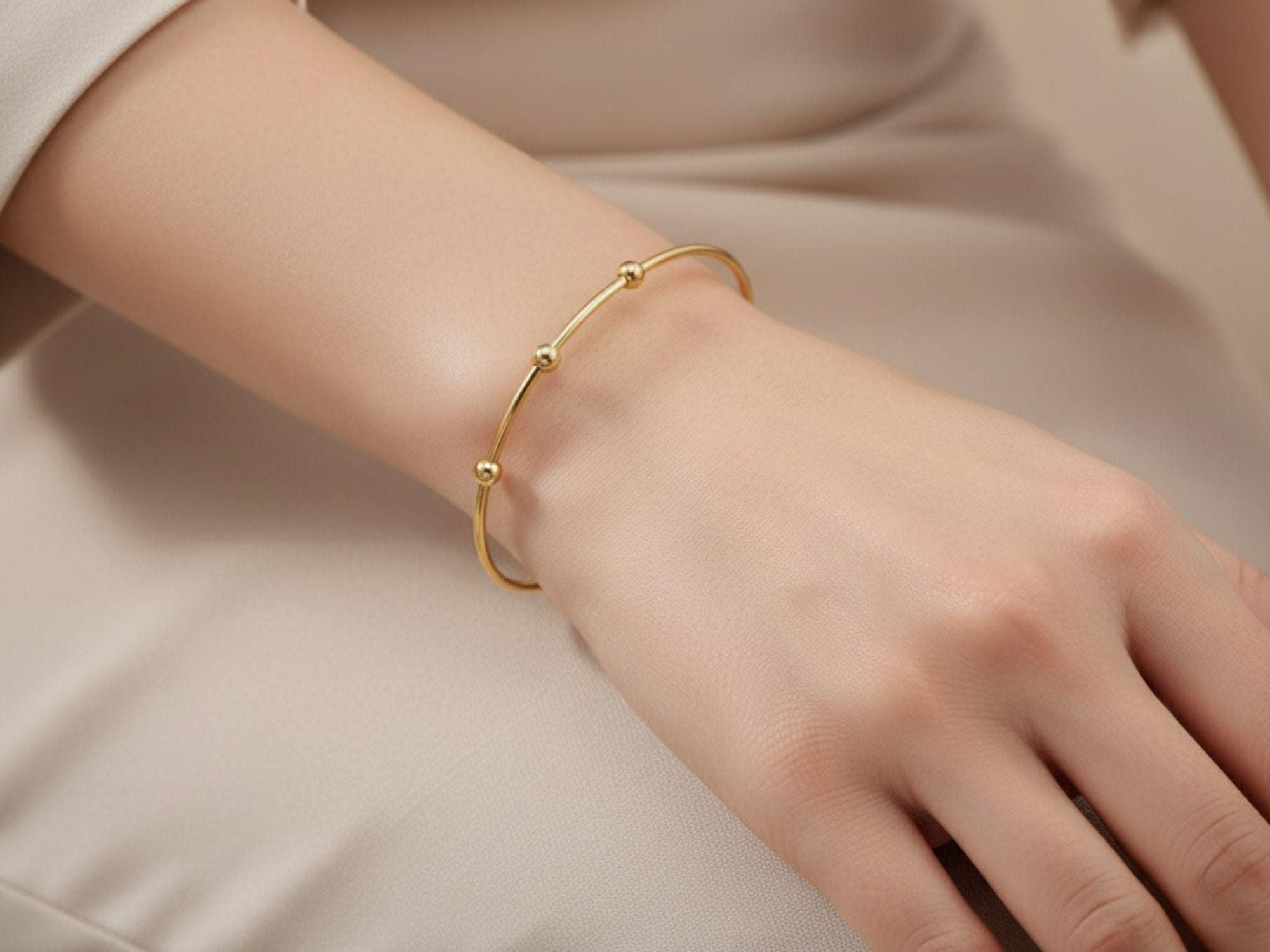 Gold Plated Copper Beaded Bangle