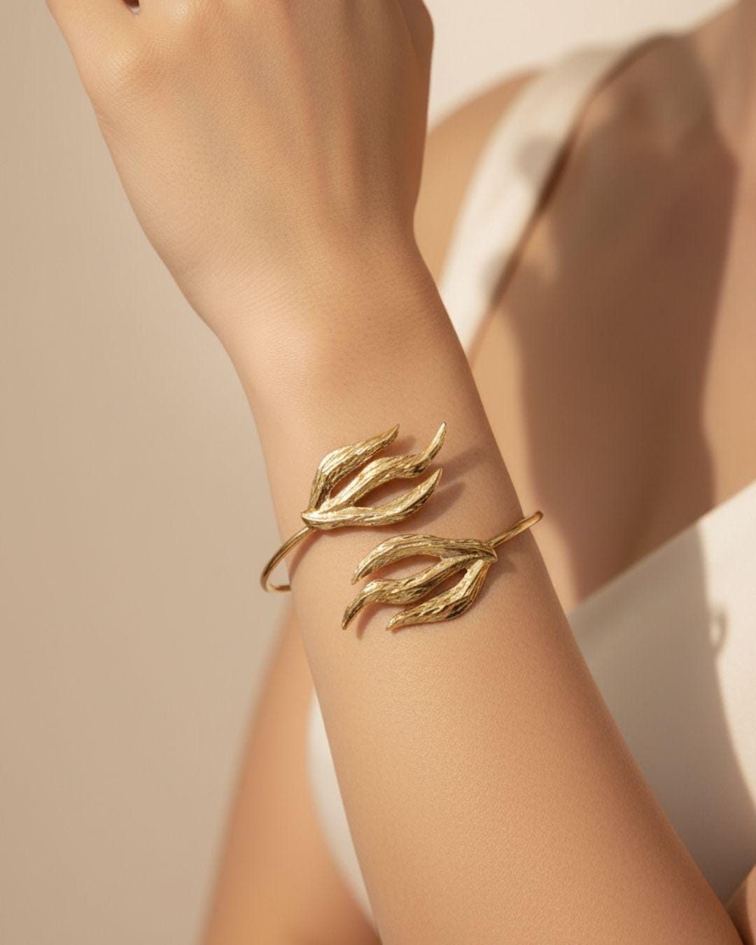 Exotic Leaf Gold Cuff Bracelet