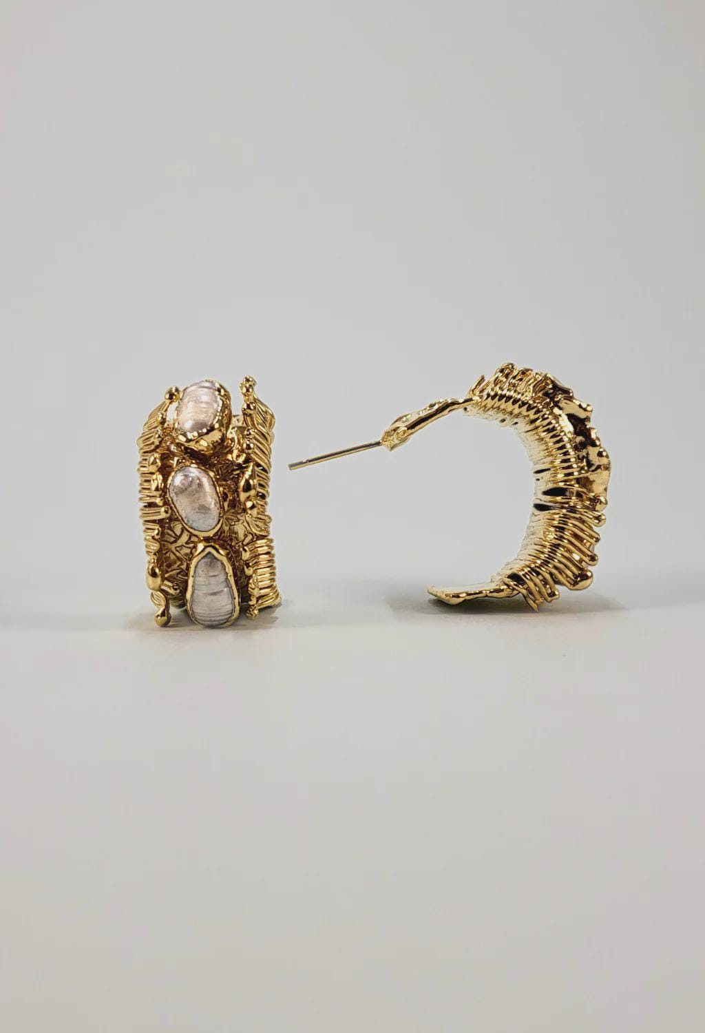 Pearl Detail Gold Hoop Earrings