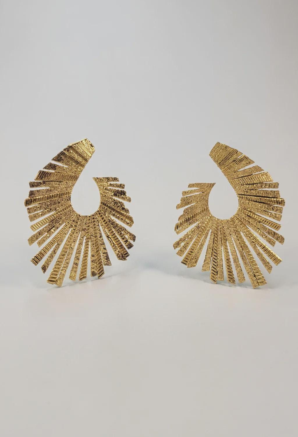 Gold Sunburst Fan Earrings