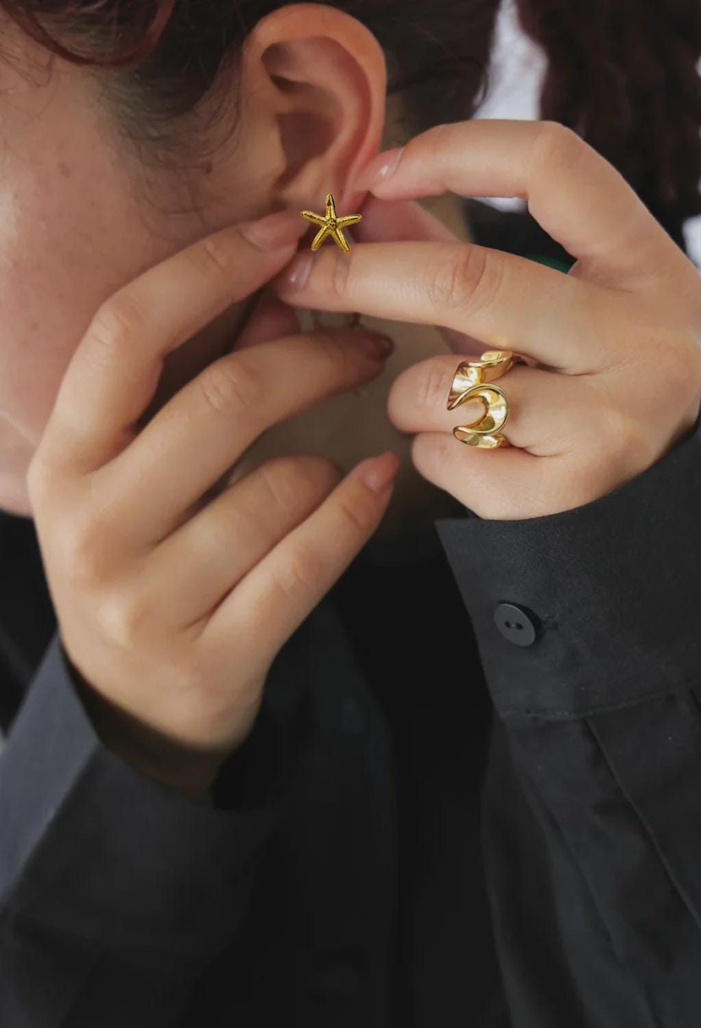 Gold Starfish Stud Earrings