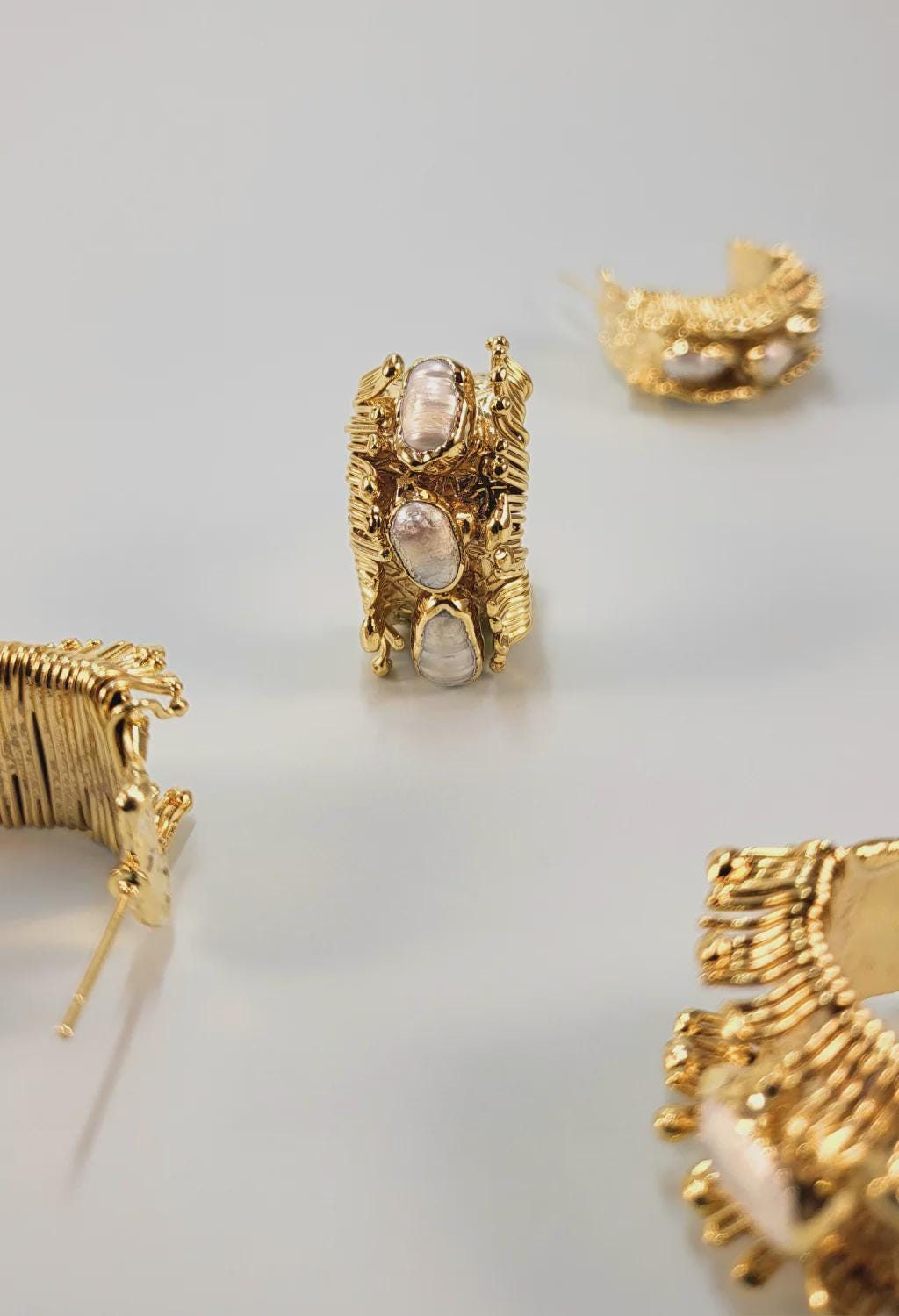 Pearl Detail Gold Hoop Earrings
