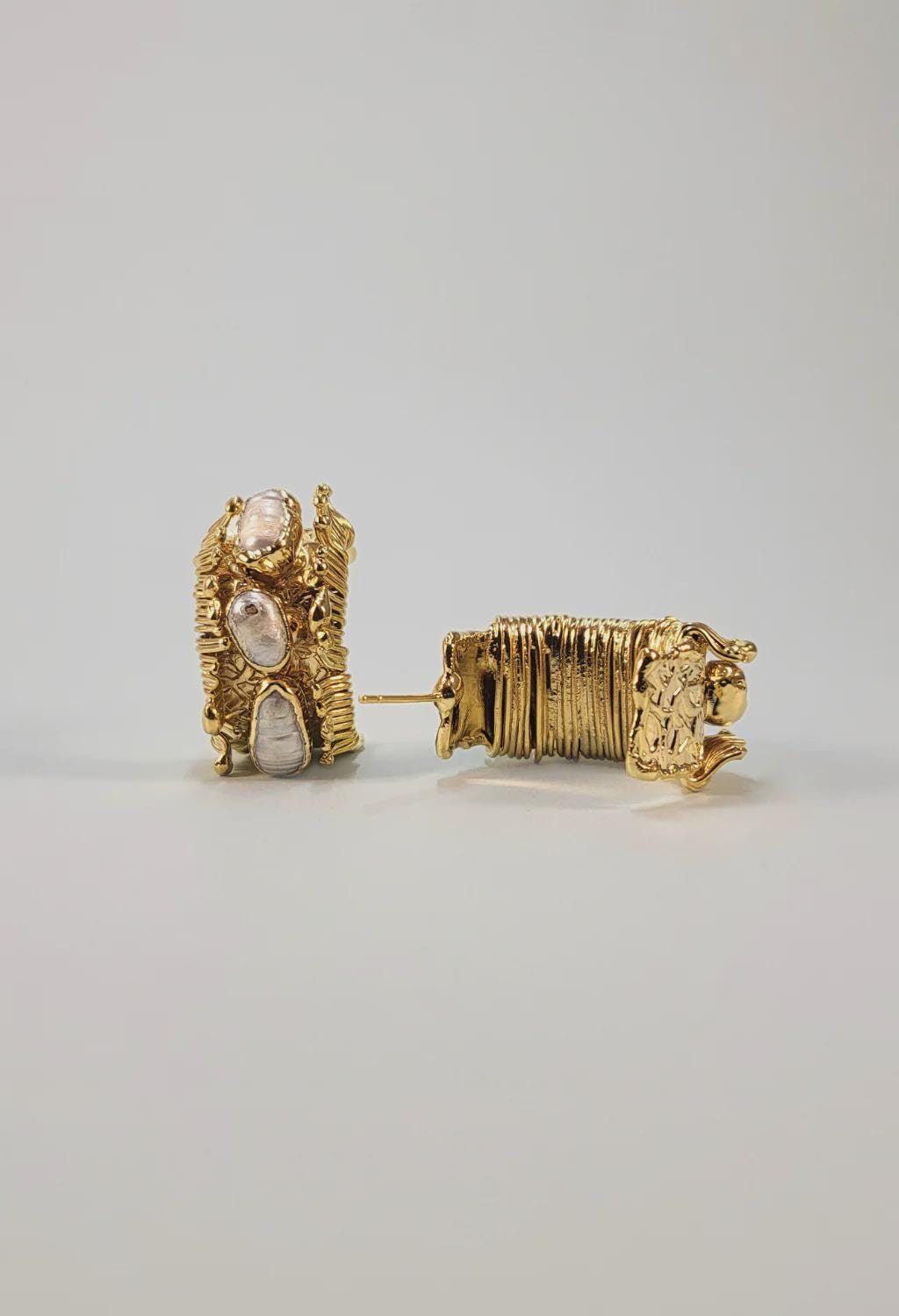 Pearl Detail Gold Hoop Earrings