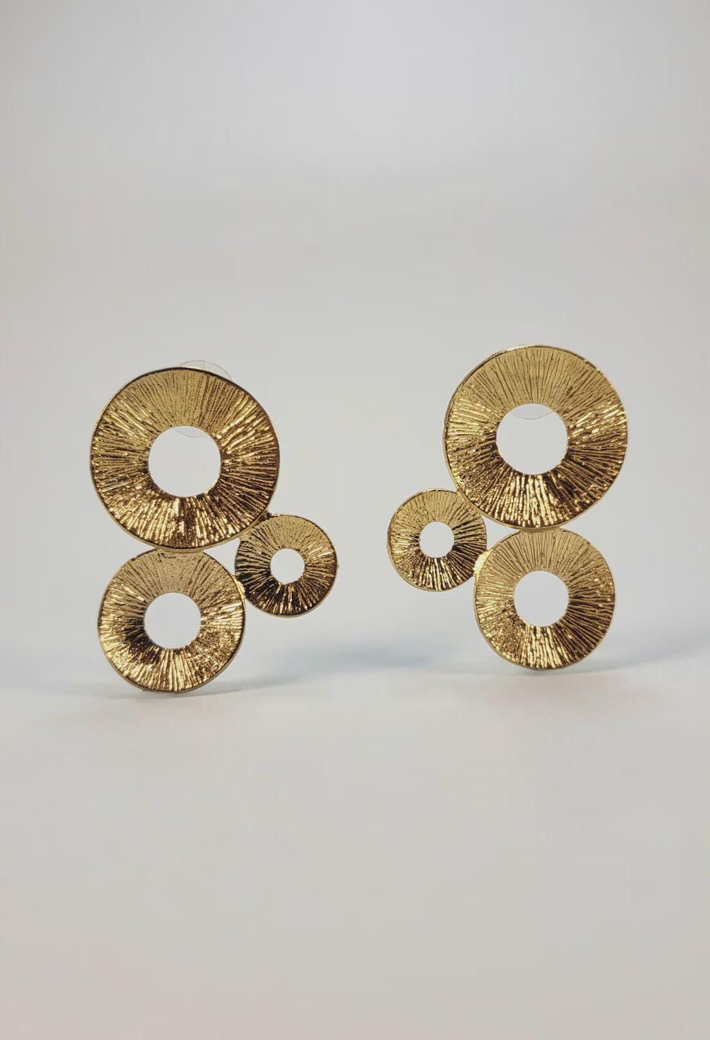 Abstract Multi-Circle Gold Earrings