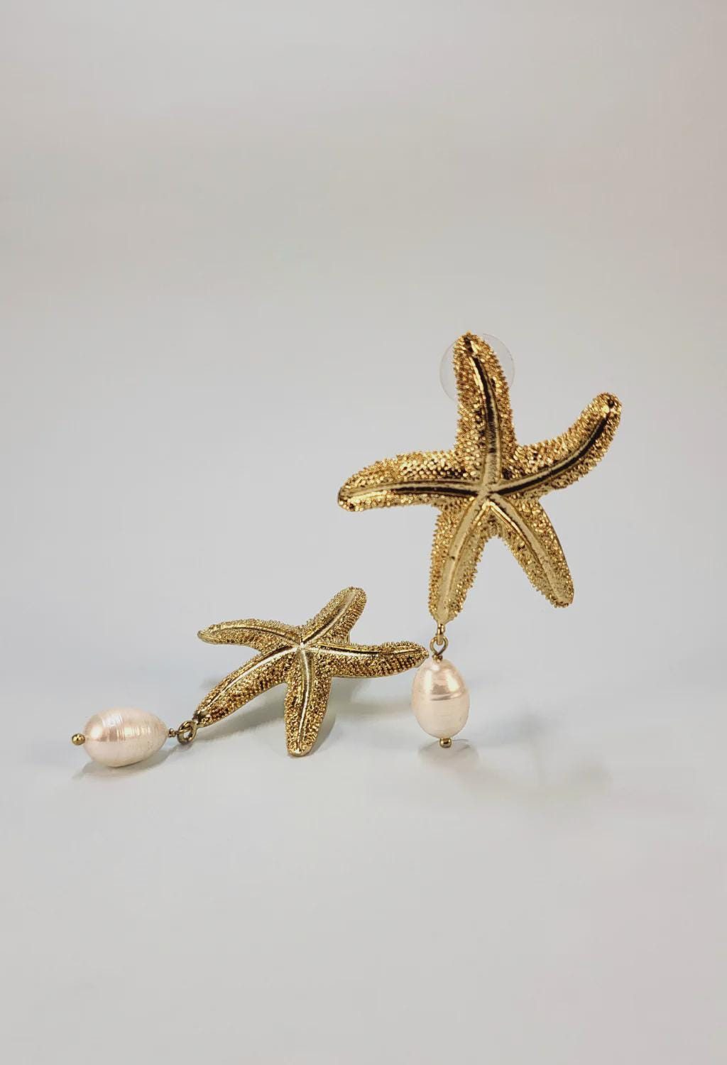 Gold Starfish Pearl Dangle Earrings