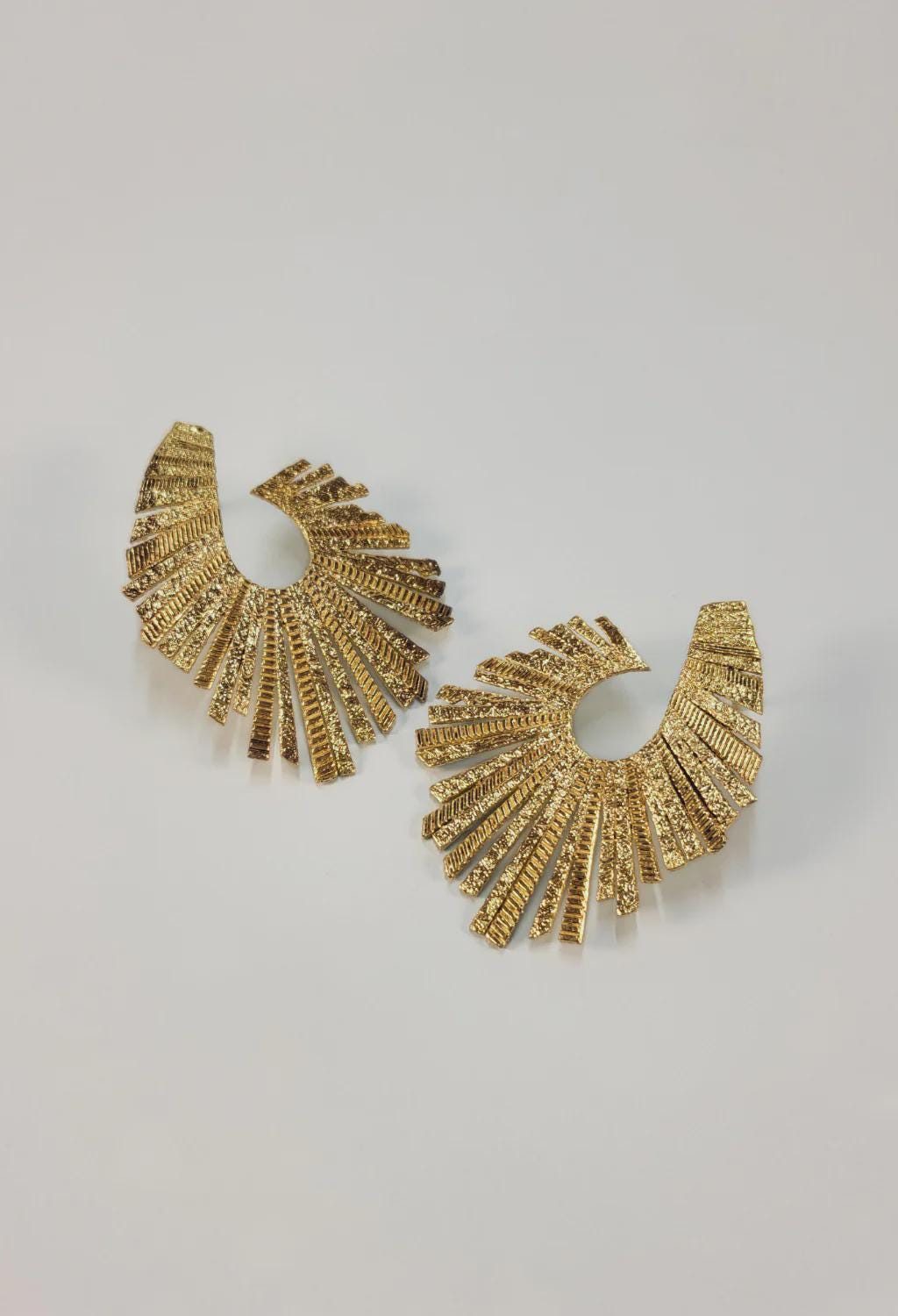 Gold Sunburst Fan Earrings