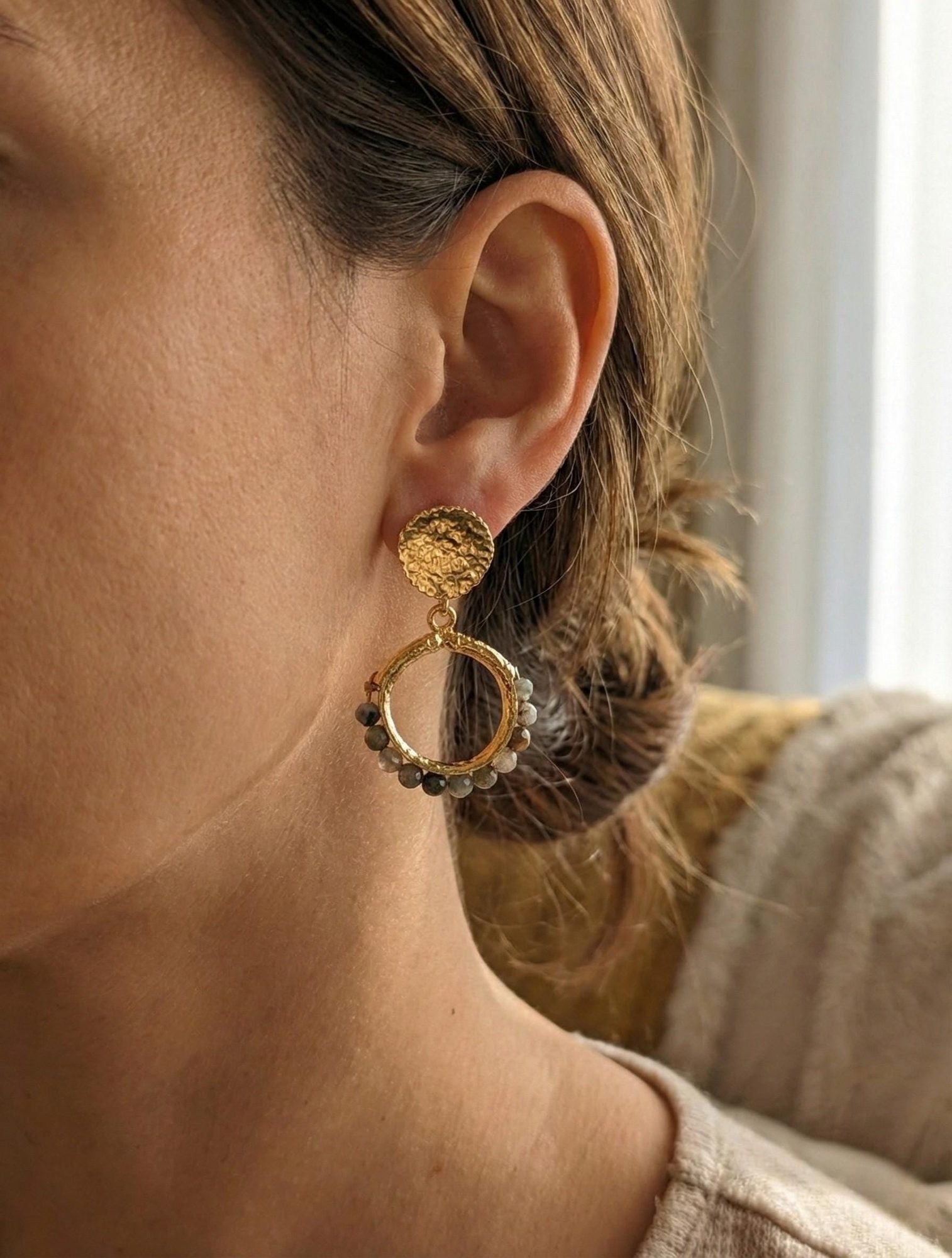 Beaded Natural Stone Drop Earrings