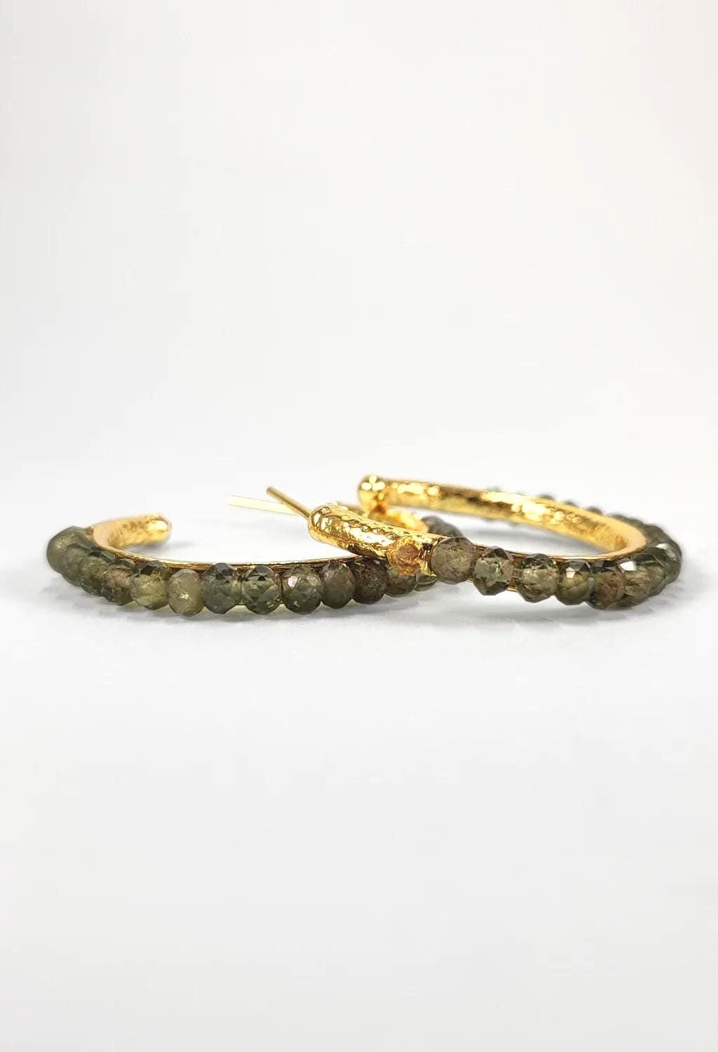 Beaded Earthy Gold Hoop Earrings