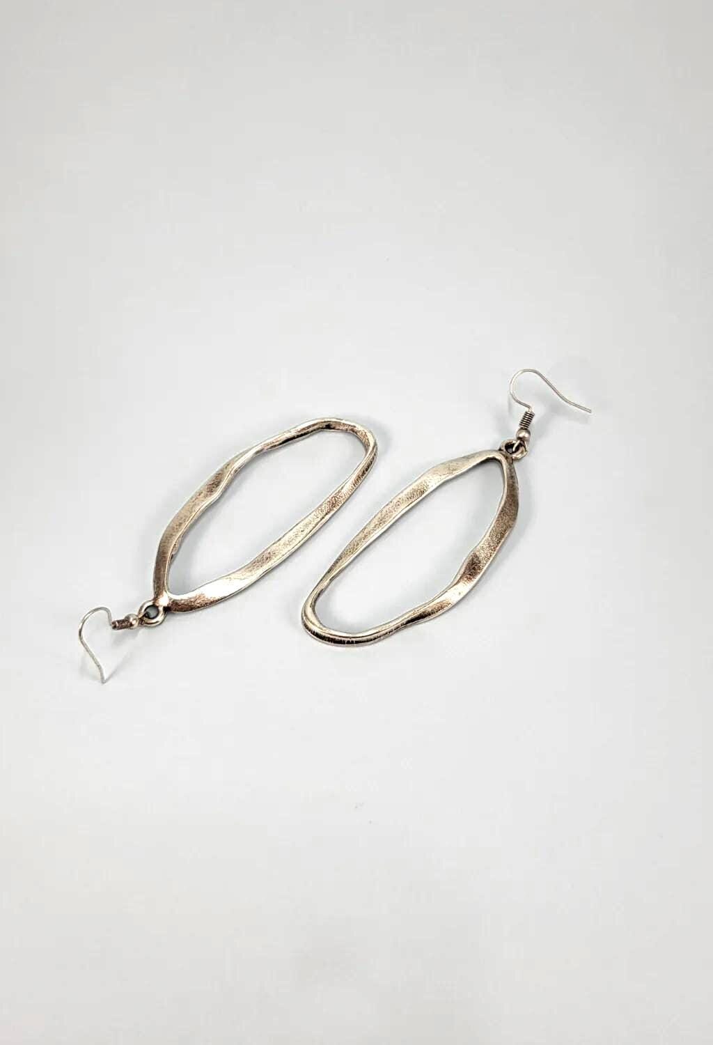 Abstract Silver Hoop Earrings