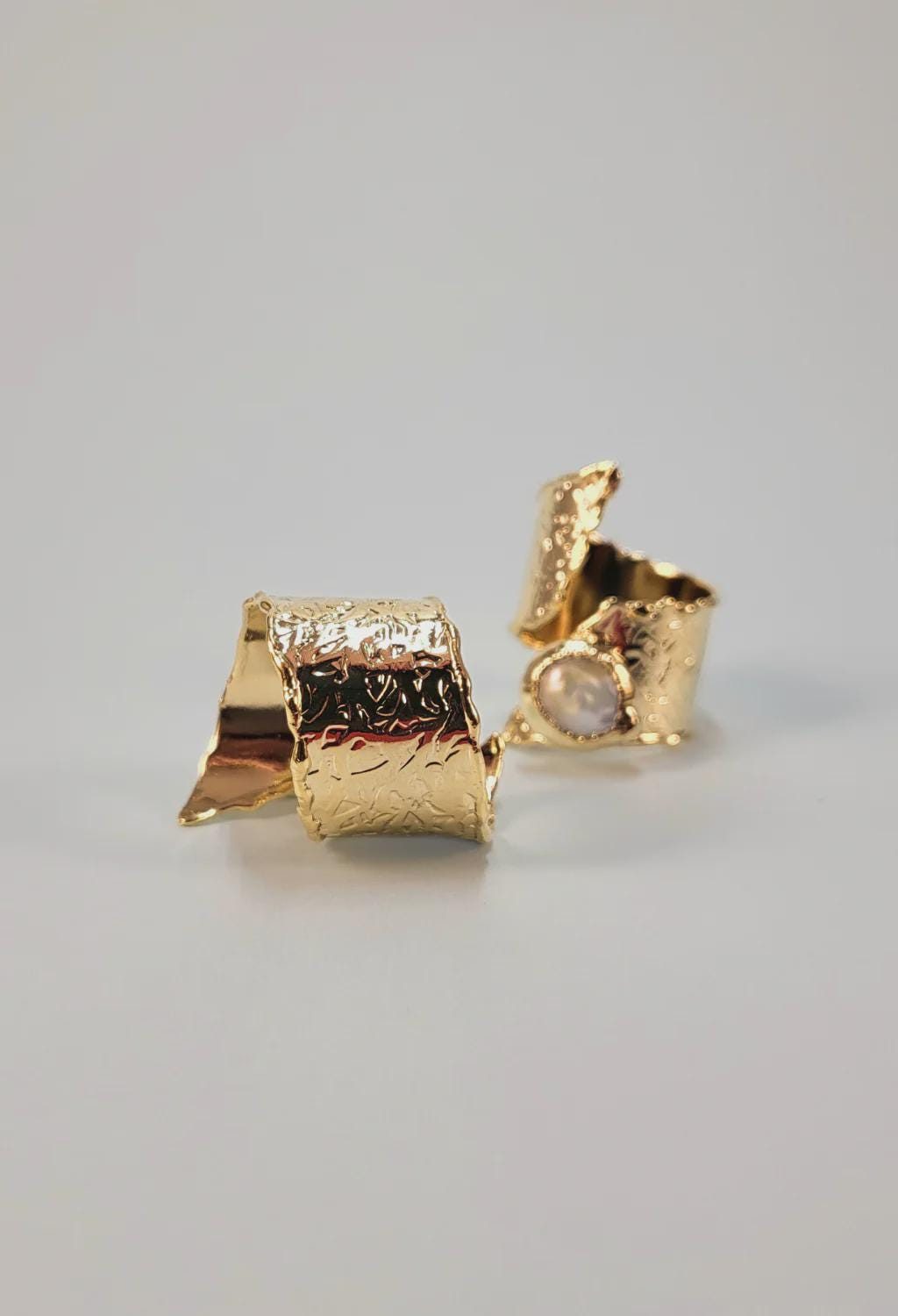 Textured Pearl Cuff Ring