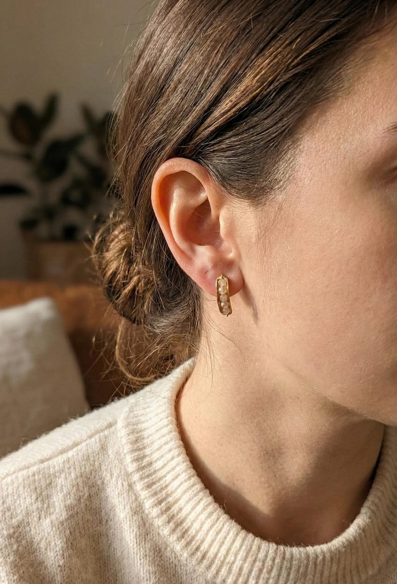 Rose Quartz Curved Stud Earrings