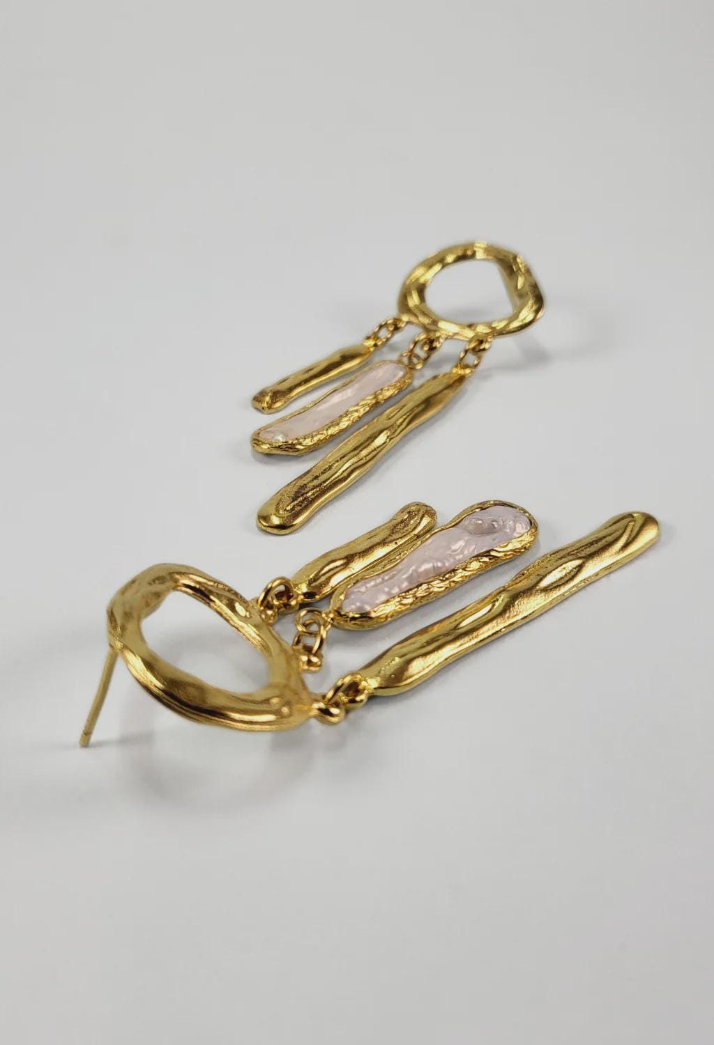 Organic Gold Pearl Dangle Earrings