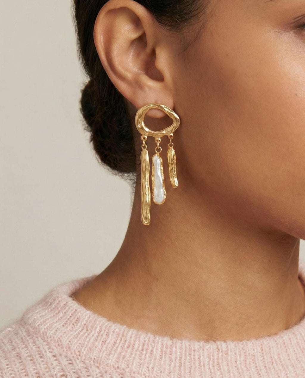 Organic Gold Pearl Dangle Earrings