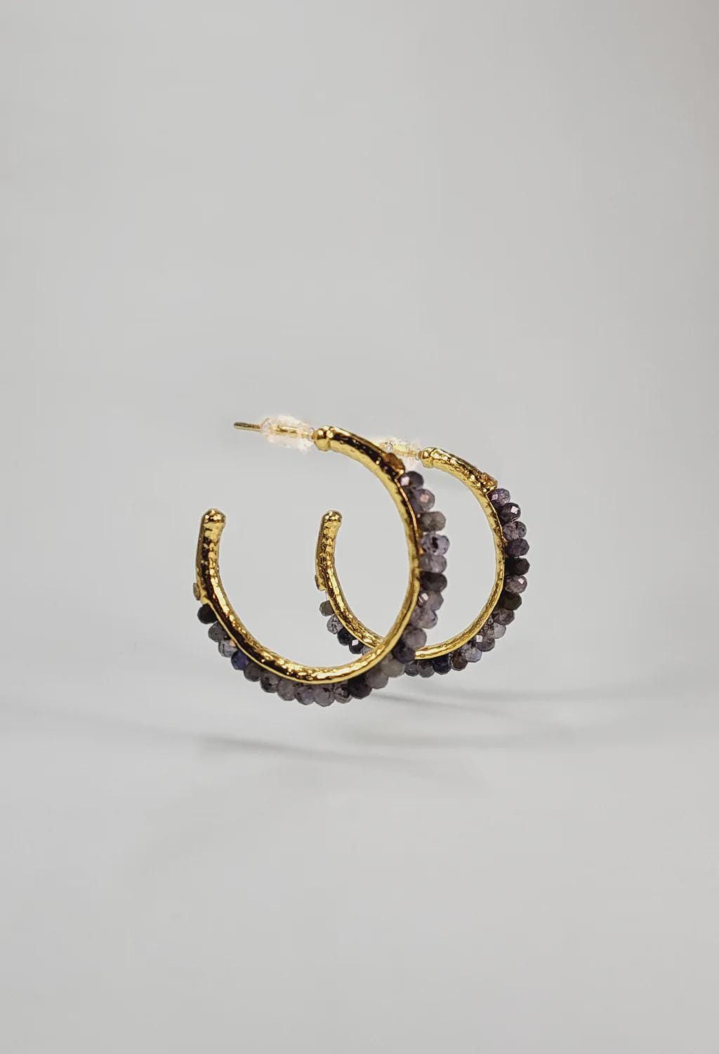 Beaded Earthy Gold Hoop Earrings