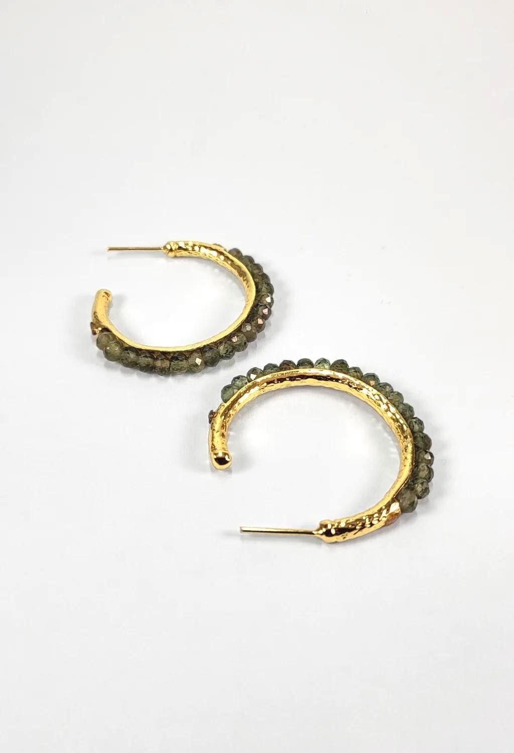 Beaded Earthy Gold Hoop Earrings