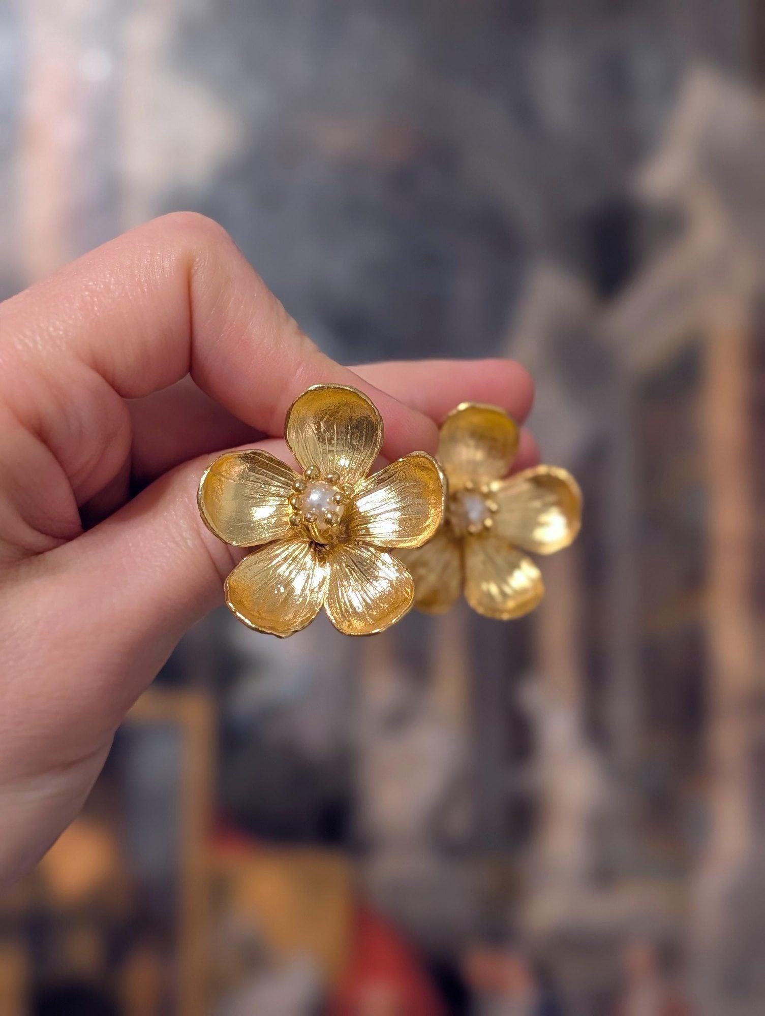 Gold Flower Stud Earrings