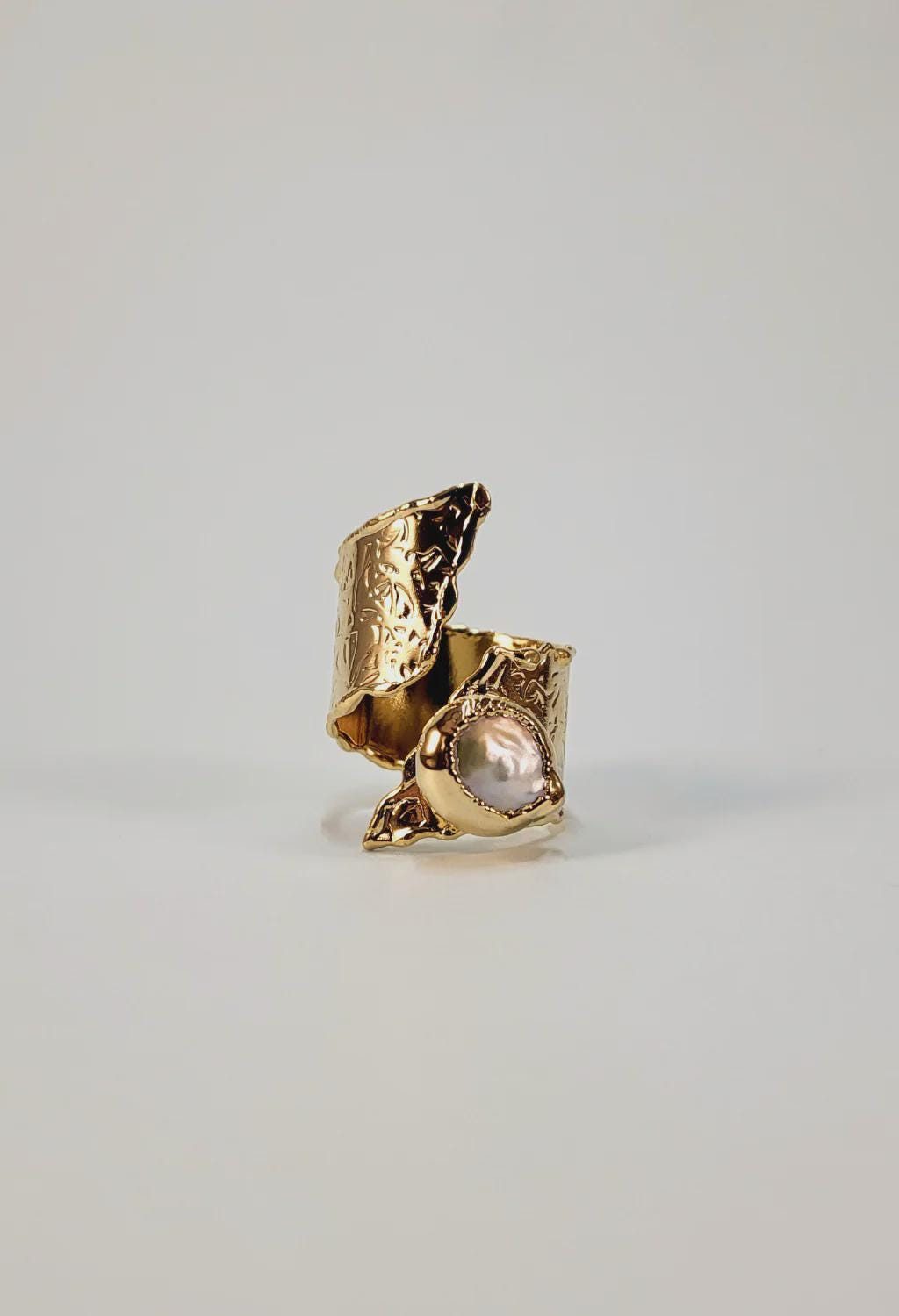 Textured Pearl Cuff Ring