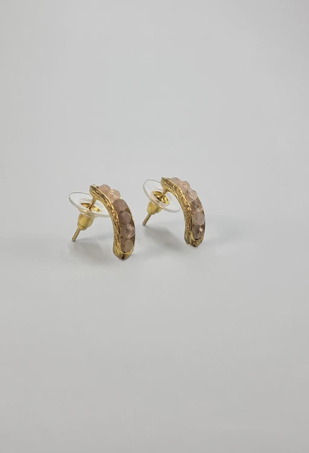 Rose Quartz Curved Stud Earrings