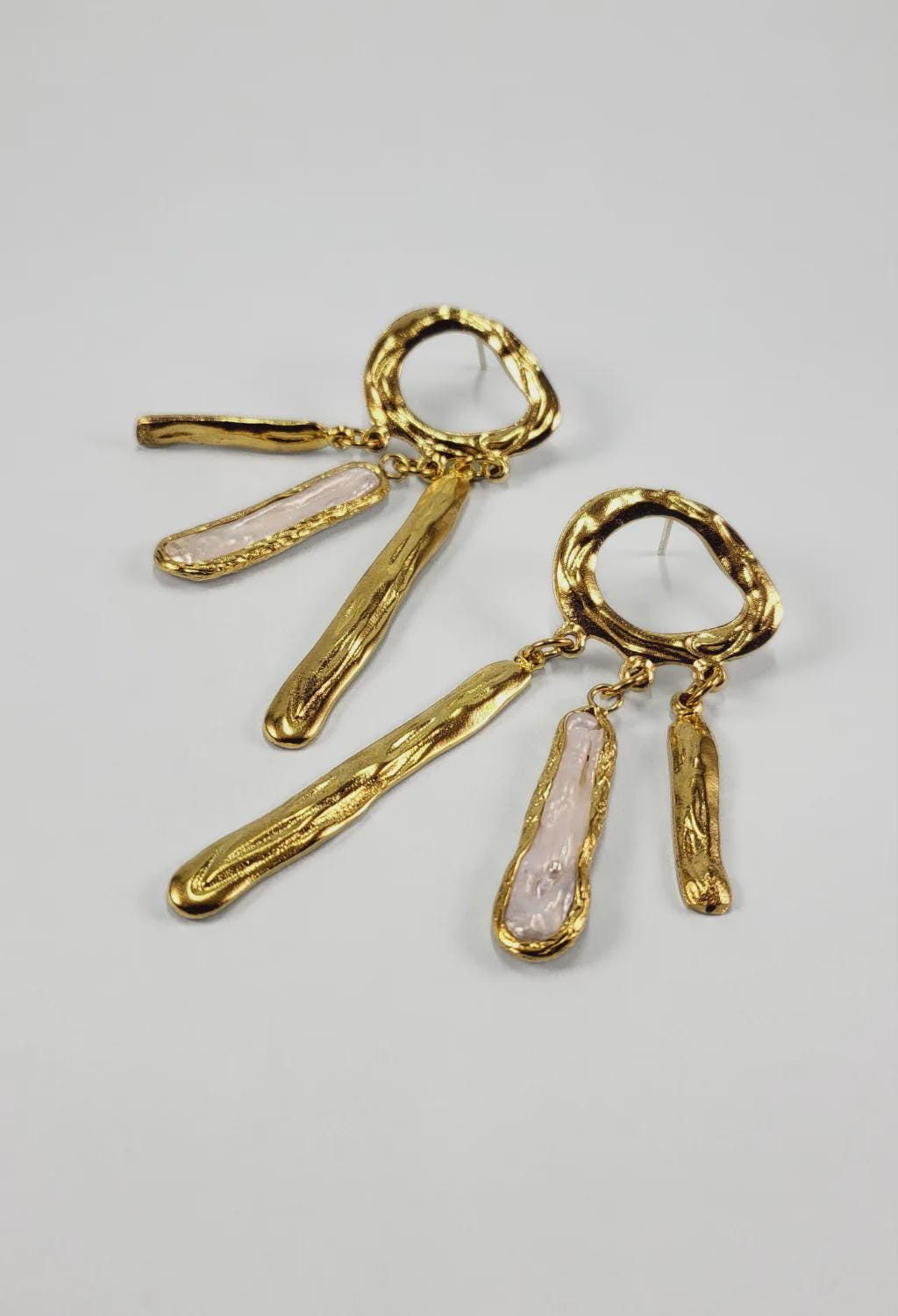Organic Gold Pearl Dangle Earrings