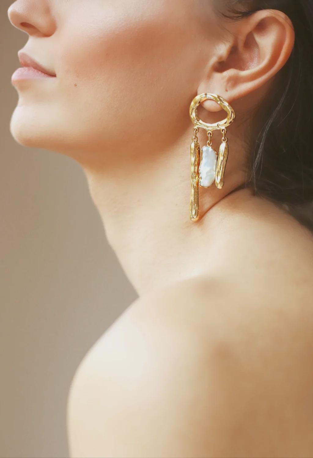 Organic Gold Pearl Dangle Earrings