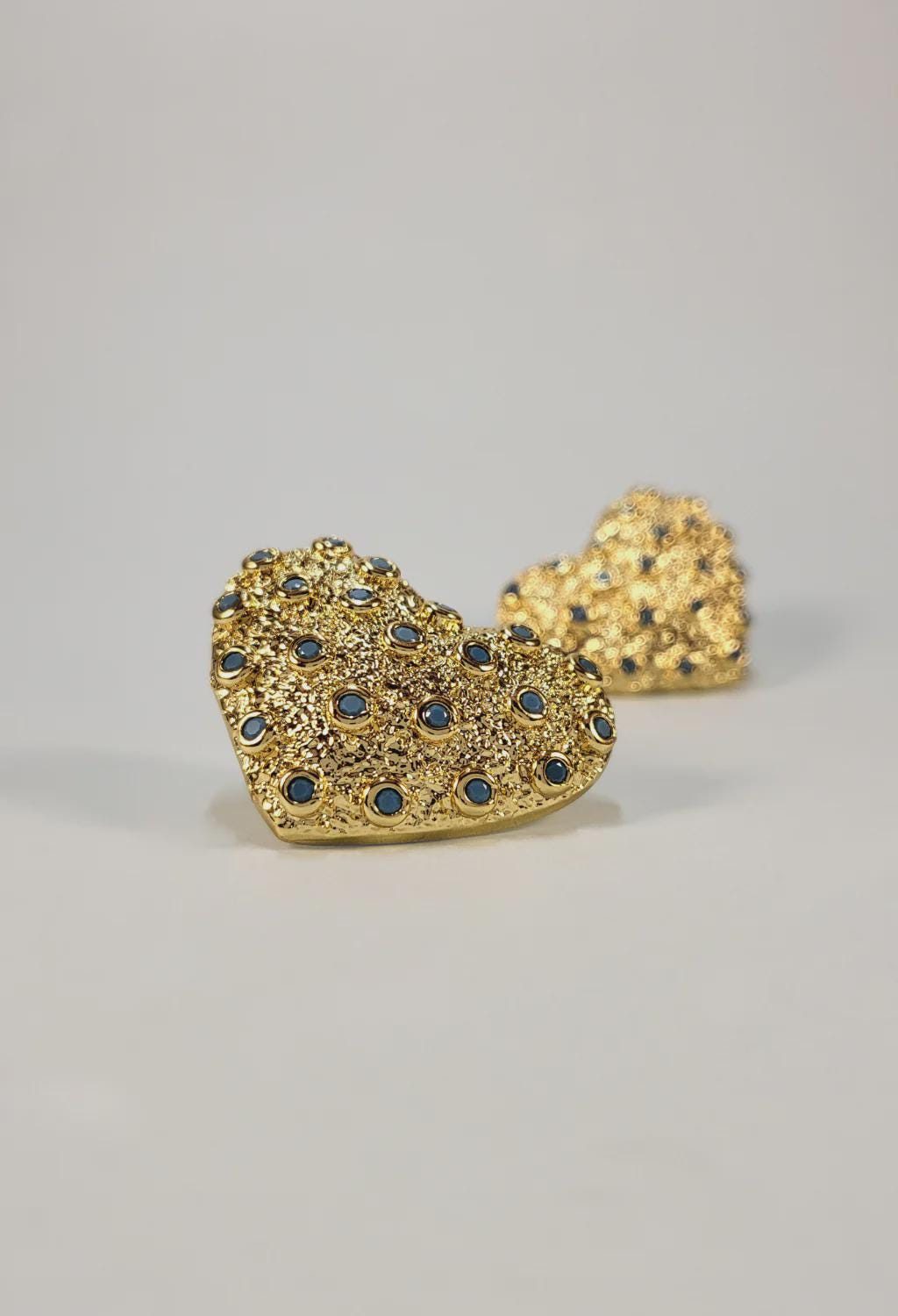 Puffed Heart Gold Stud Earrings