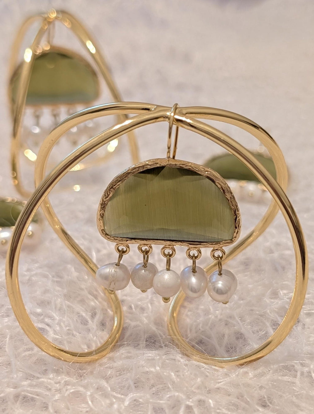 Pearl & Green Gemstone Drop Earrings