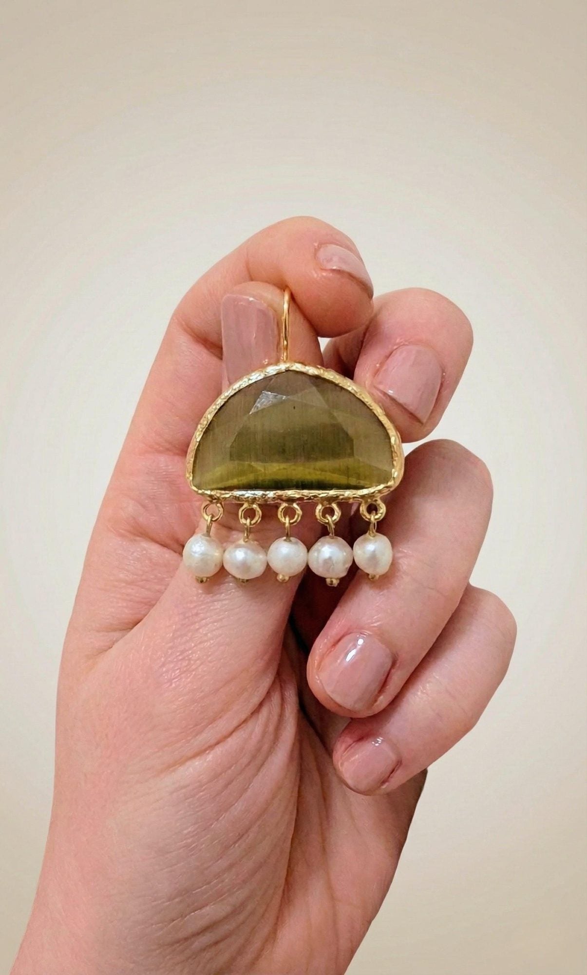 Pearl & Green Gemstone Drop Earrings