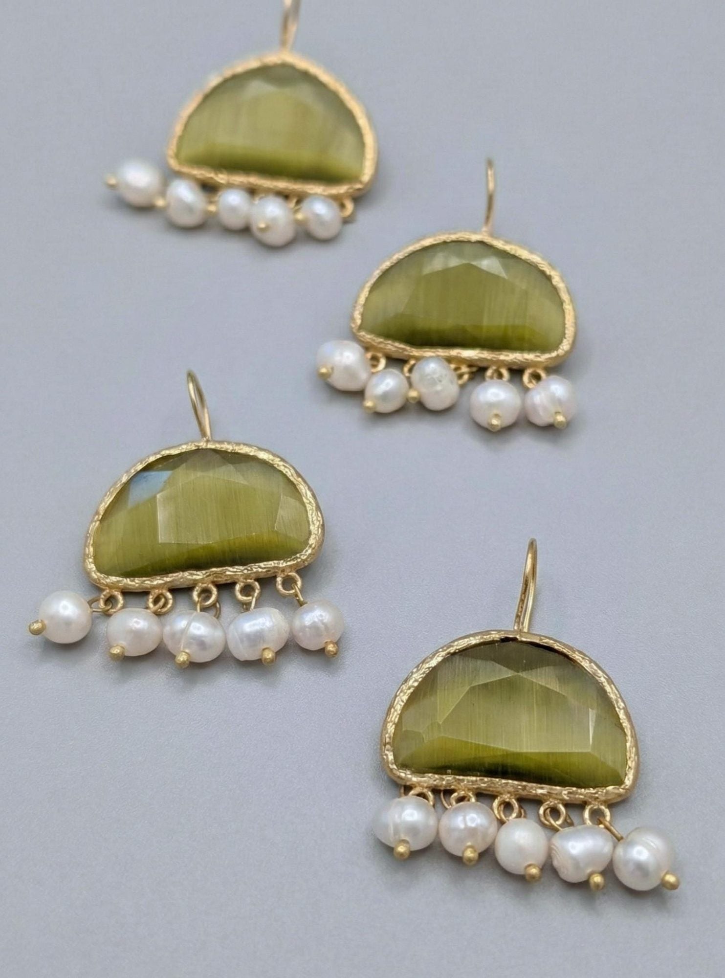 Pearl & Green Gemstone Drop Earrings