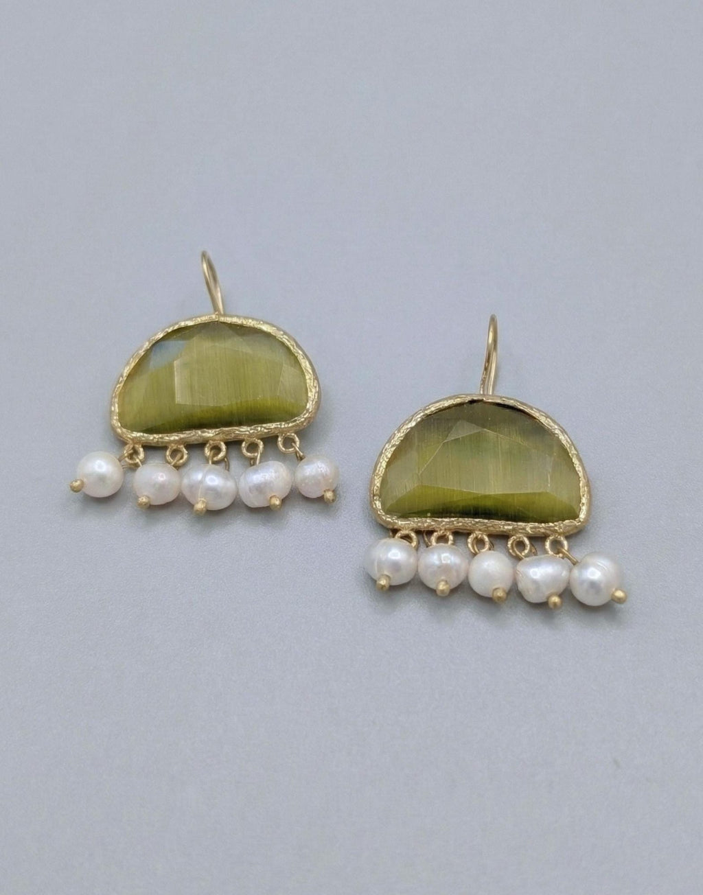 Pearl & Green Gemstone Drop Earrings