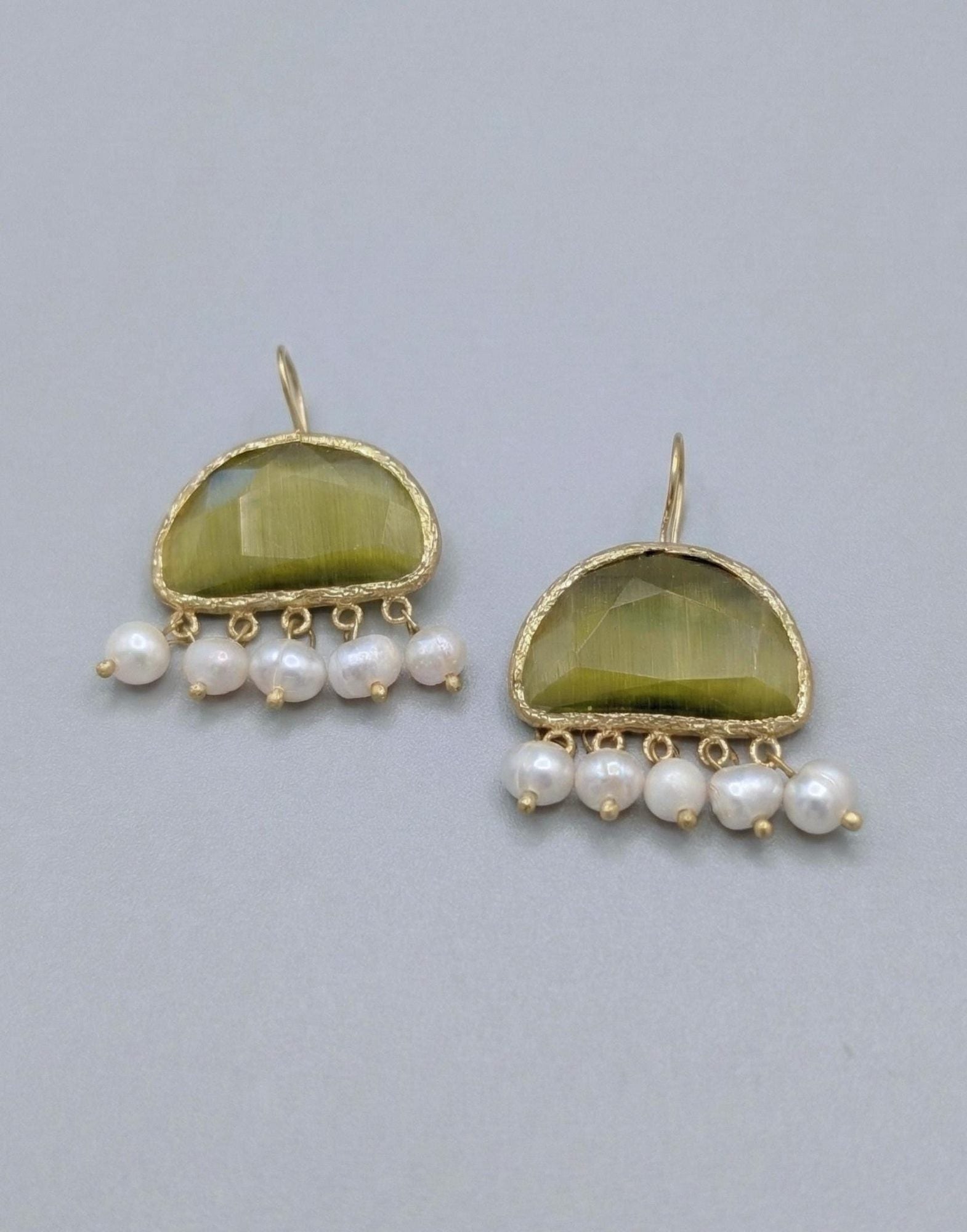 Pearl & Green Gemstone Drop Earrings